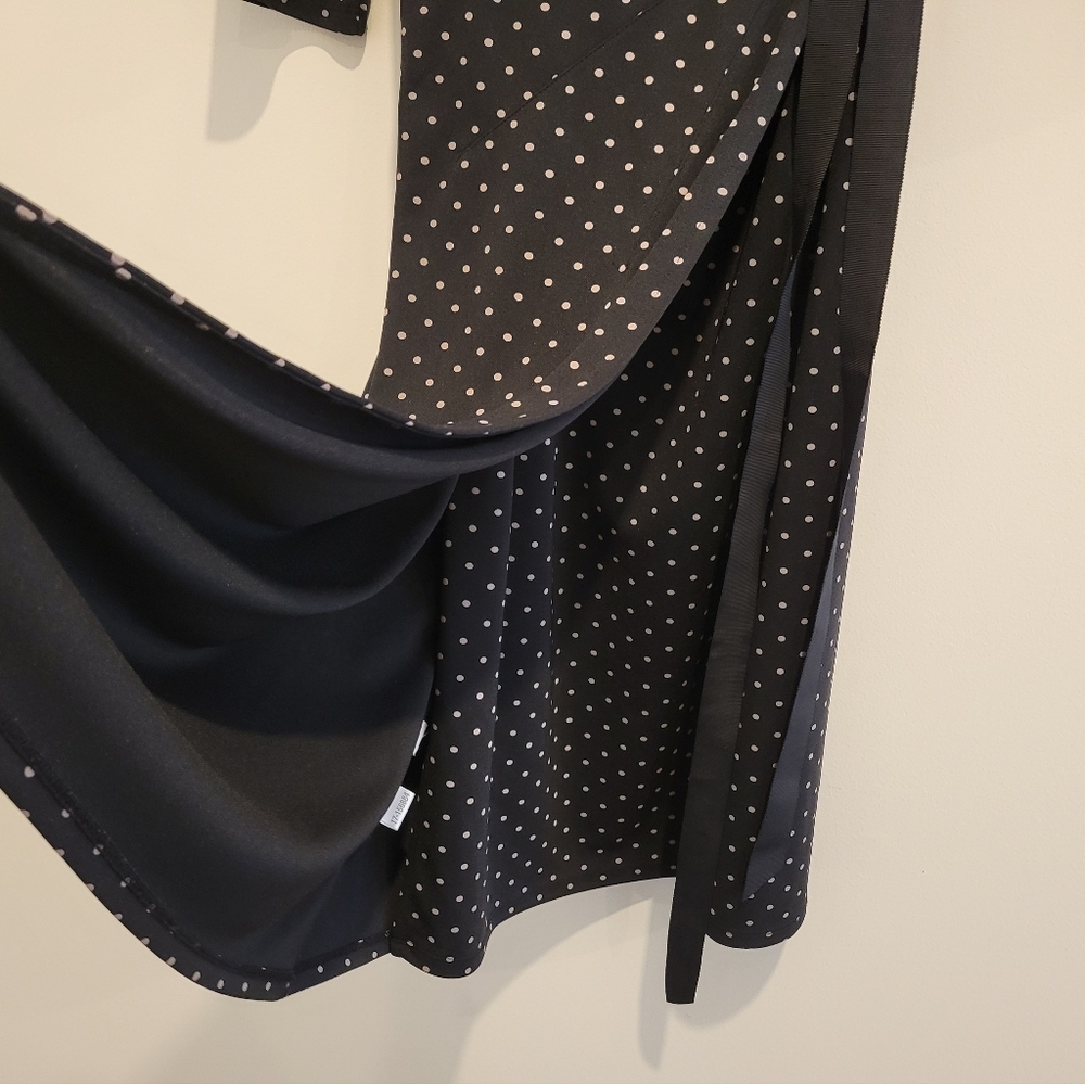 Ann Taylor Loft Black Tan Polka Dot A-Line Fit & Flare Midi Wrap Long Dress 4 - Picture 6 of 8